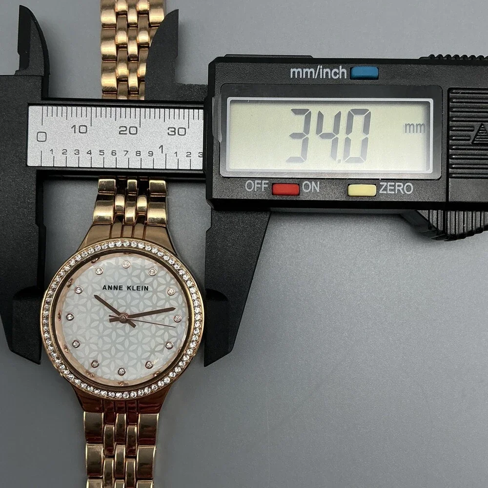 Anne Klein AK/3816 Womens Watch 34mm Rose Gold Tone Crystals New Battery 7.25